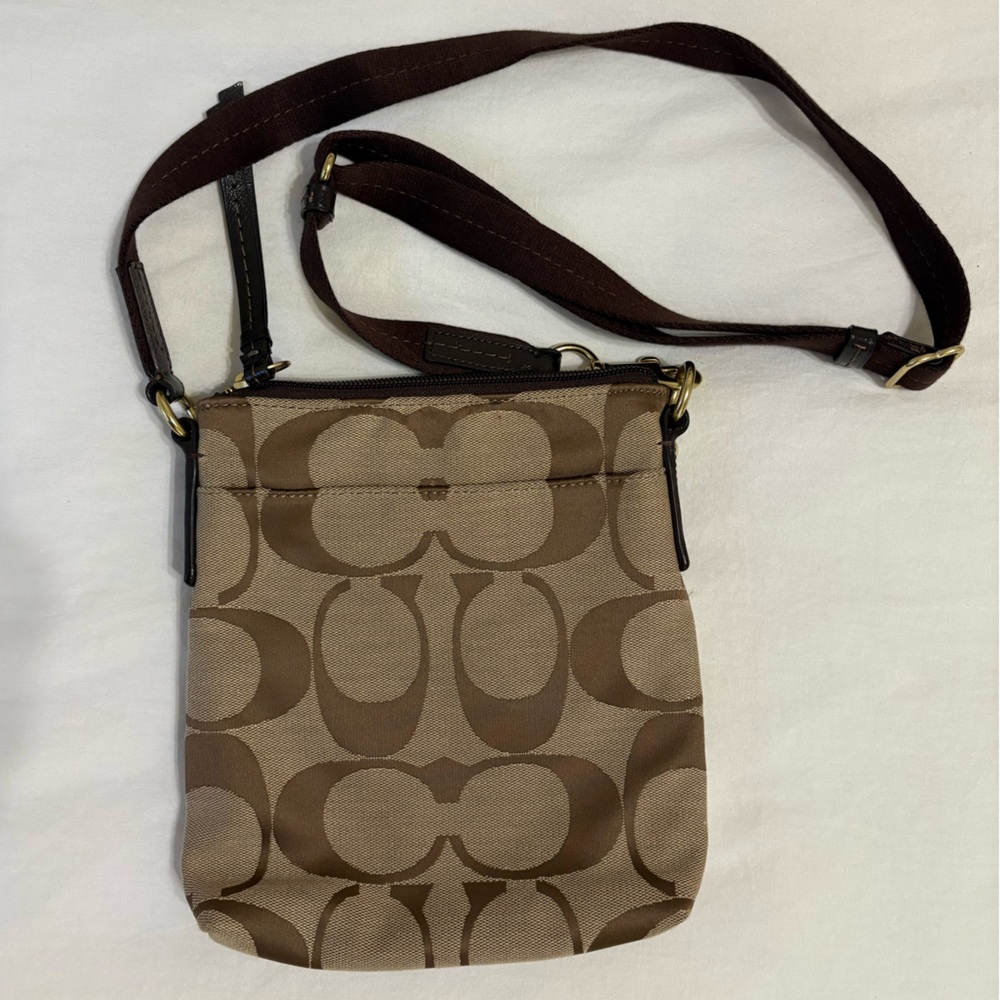 Coach Tan and Brown Monogram Messenger Bag - Picture 2 of 5